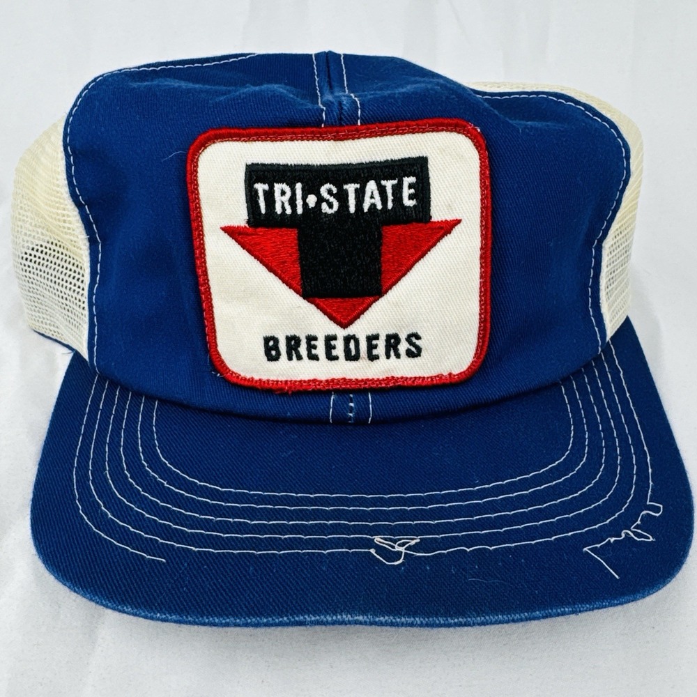 Vintage 80s Tri-State Breeders Trucker Hat K-Products USA Farm Beef Cattle